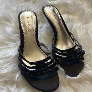 Rampage Shoes Black Strap Silver Kitten Heel Open Toe Slide Women's 7.5 M